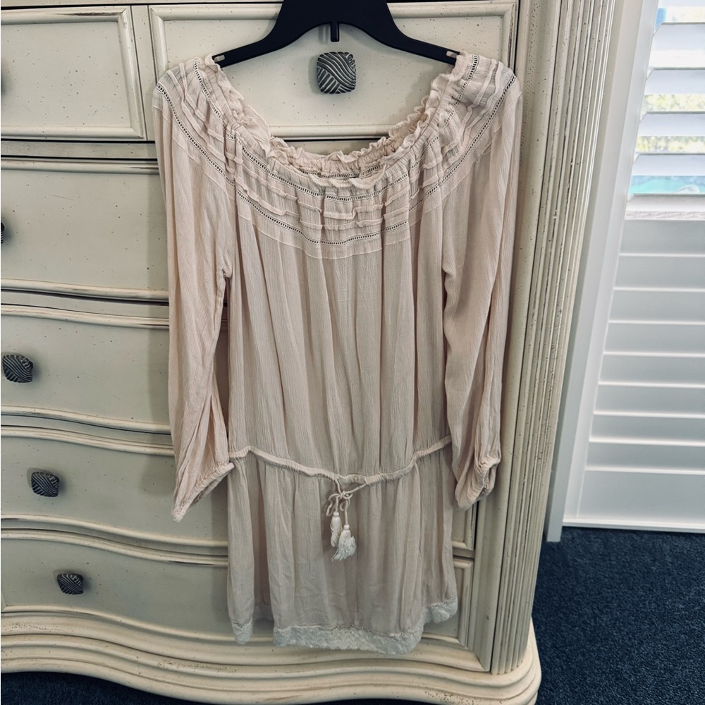 Lagaci Cream Lace-Trimmed dress or cover up